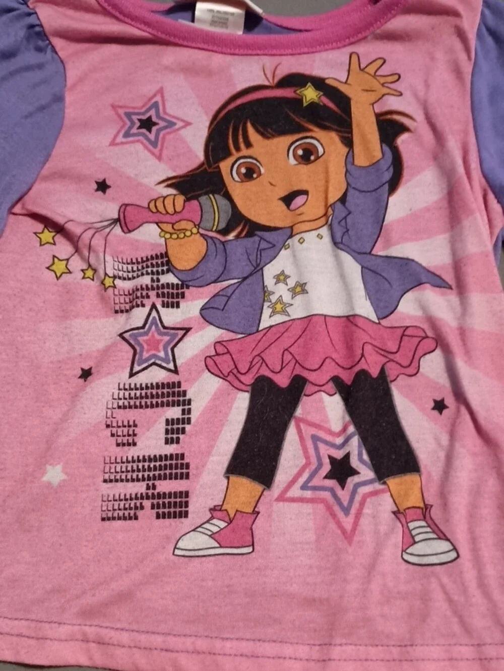 Vintage Nickelodeon Pink & Purple Dora Rock Star Long-Sleeve Pajama Shirt